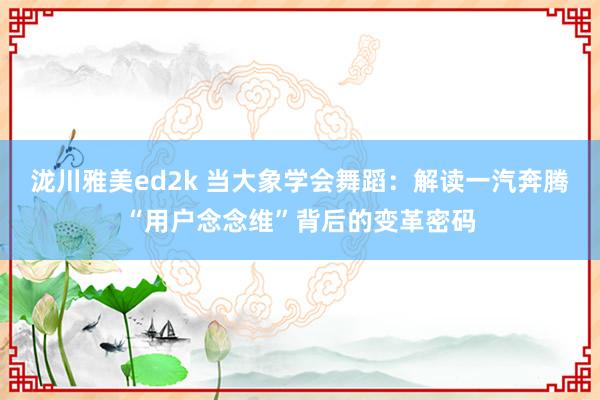 泷川雅美ed2k 当大象学会舞蹈：解读一汽奔腾“用户念念维”背后的变革密码