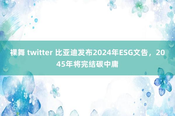 裸舞 twitter 比亚迪发布2024年ESG文告，2045年将完结碳中庸